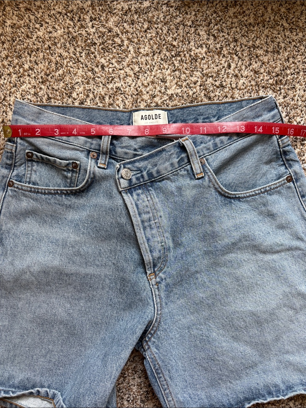 Agolde Light Blue High-Rise cross cross 100% organic cotton Denim Shorts - Picture 9 of 10